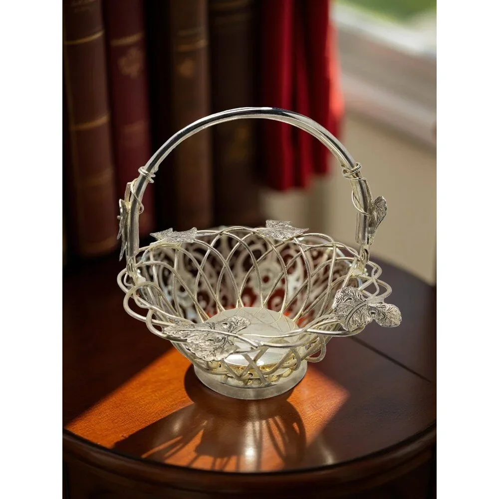 Vintage Godinger Silver-Plated Woven Basket With Leaf Accents